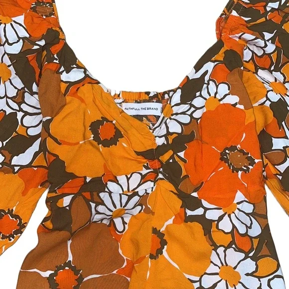 Faithfull The Brand Martine Mini Dress in Orange Isola Floral Boho Retro Size 6 - Picture 4 of 15